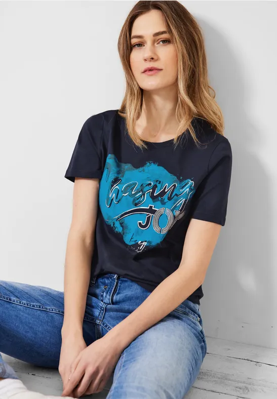 Basic shirt met print op de voorkant deep blue