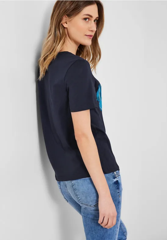 Basic shirt met print op de voorkant deep blue