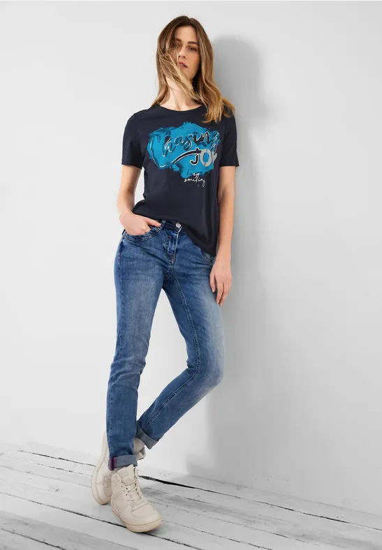 Basic shirt met print op de voorkant deep blue