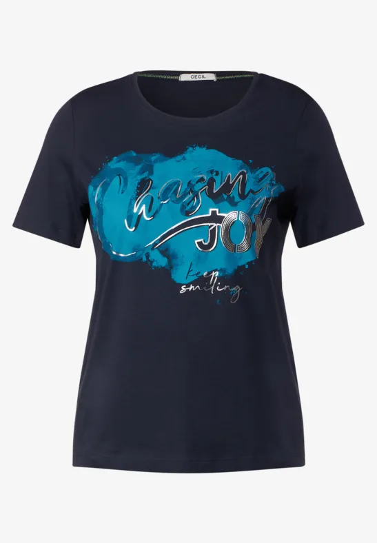Basic shirt met print op de voorkant deep blue