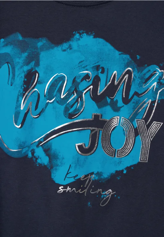 Basic shirt met print op de voorkant deep blue
