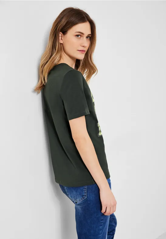 Basicshirt mit Frontprint easy khaki