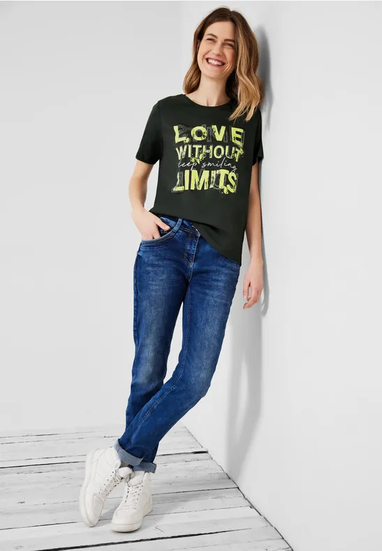 Basicshirt mit Frontprint easy khaki