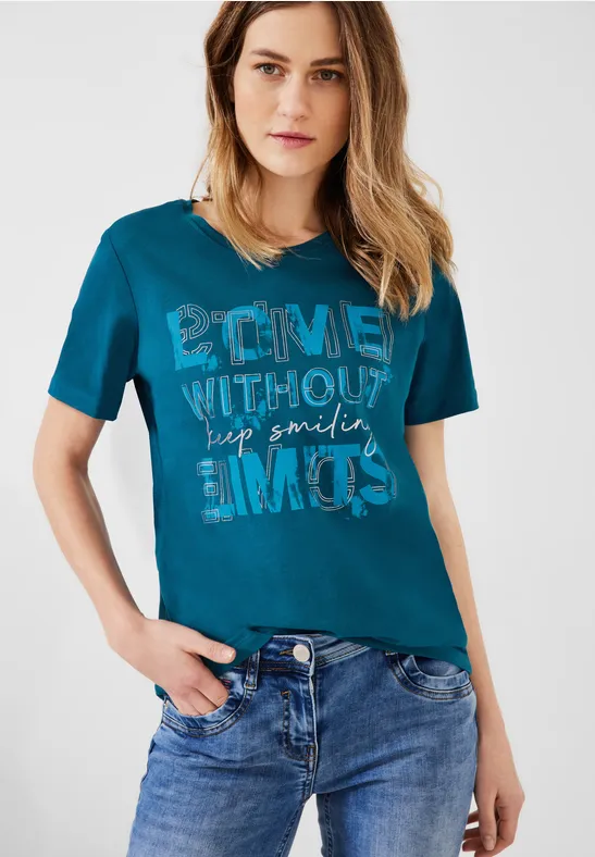 Basic shirt met print op de voorkant teal blue