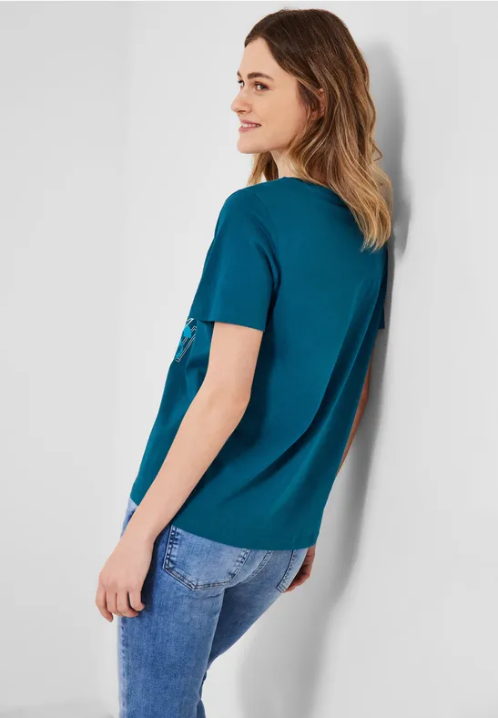 Basic shirt met print op de voorkant teal blue