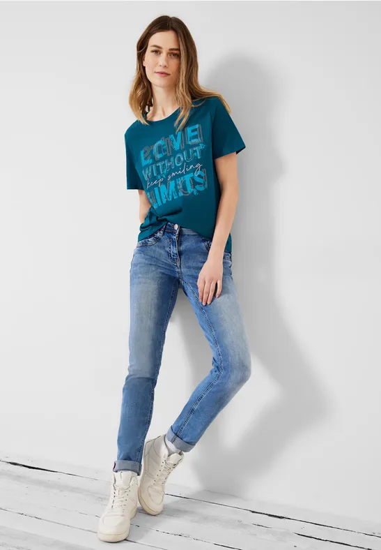 Basic shirt met print op de voorkant teal blue