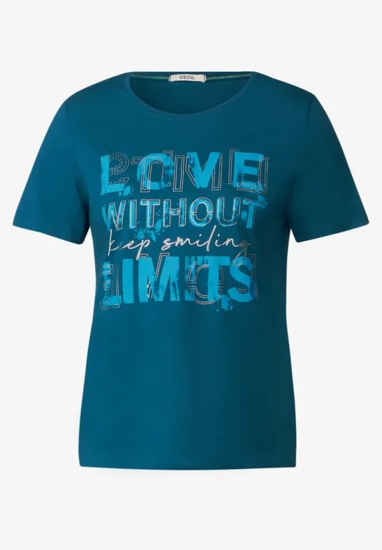 Basic shirt met print op de voorkant teal blue