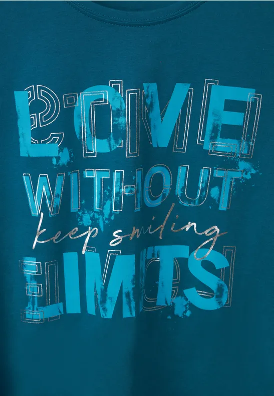 Basic shirt met print op de voorkant teal blue
