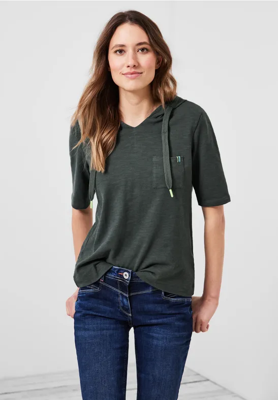 Shirt met capuchon en structuur easy khaki