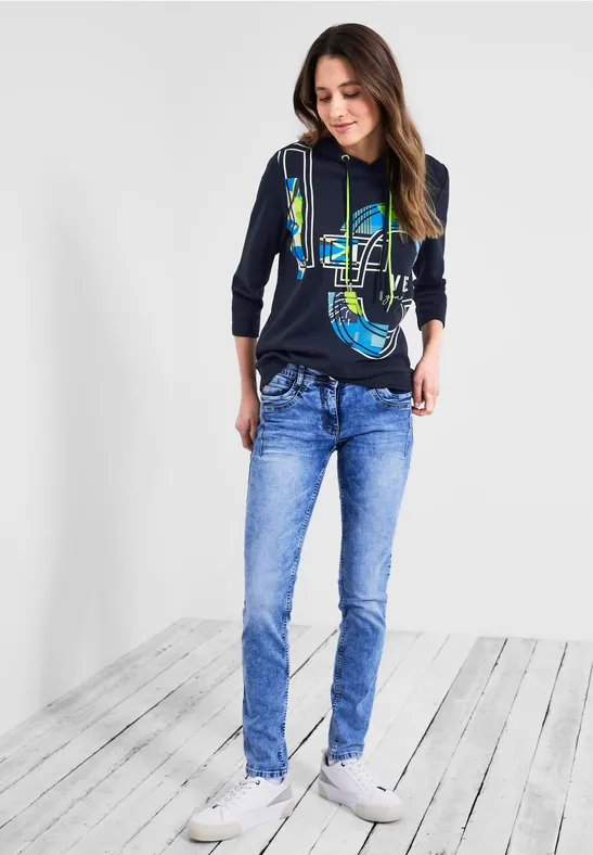 T-shirt à capuche avec imprimé sur le devant deep blue