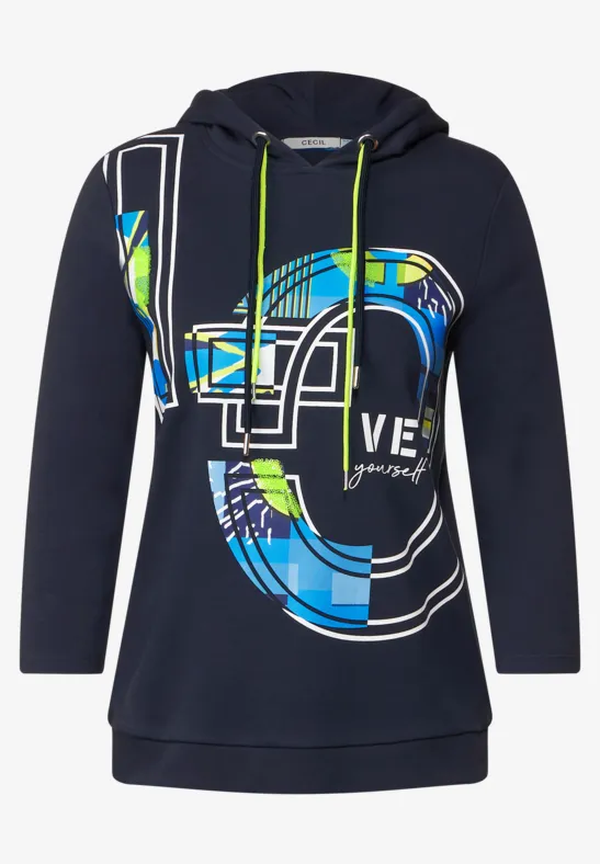 T-shirt à capuche avec imprimé sur le devant deep blue