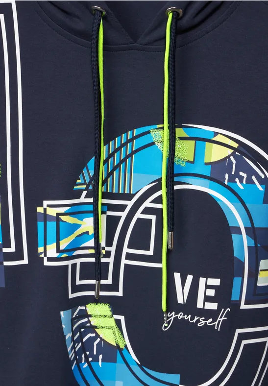 T-shirt à capuche avec imprimé sur le devant deep blue