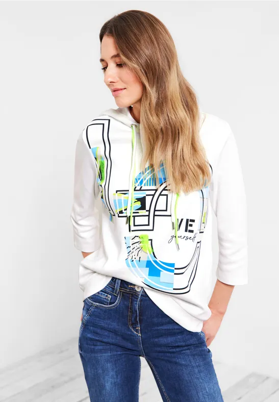 T-shirt à capuche avec imprimé sur le devant vanilla white