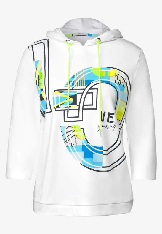 T-shirt à capuche avec imprimé sur le devant vanilla white