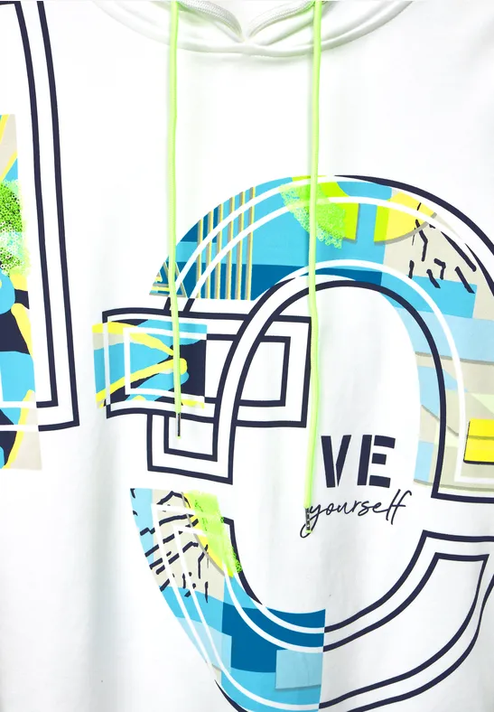 T-shirt à capuche avec imprimé sur le devant vanilla white