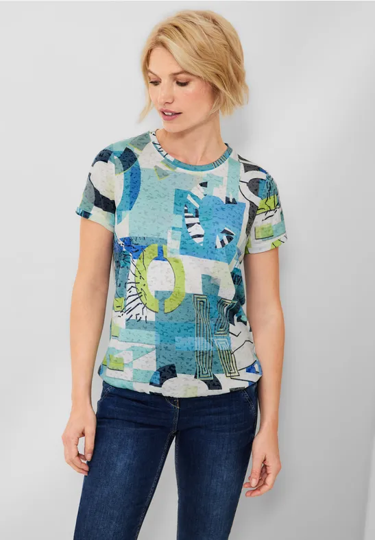 T-shirt met allover print burn out vanilla white