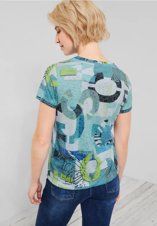 T-shirt met allover print burn out vanilla white