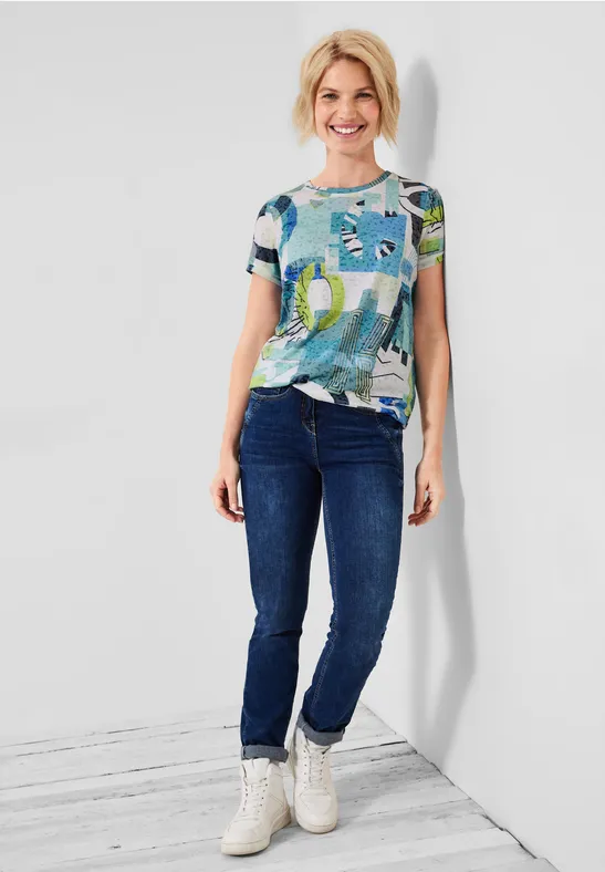 T-shirt met allover print burn out vanilla white