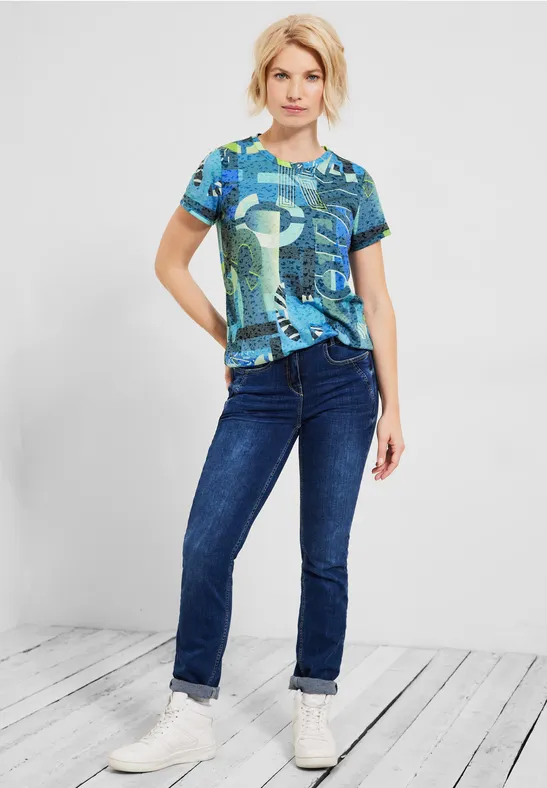 T-shirt met allover print burn out teal blue