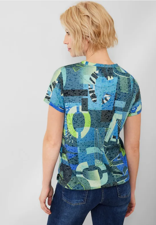 T-shirt met allover print burn out teal blue