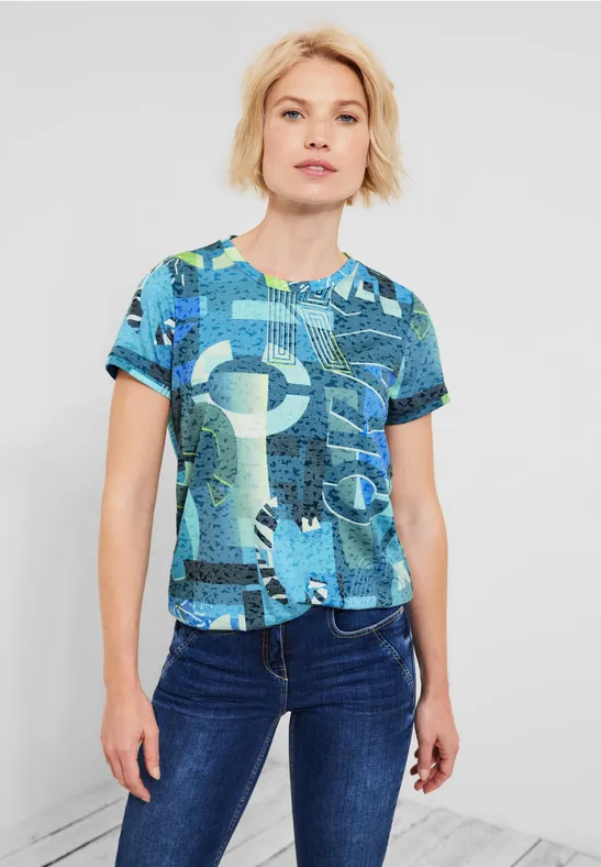 T-shirt met allover print burn out teal blue