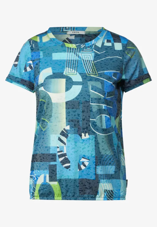 T-shirt met allover print burn out teal blue