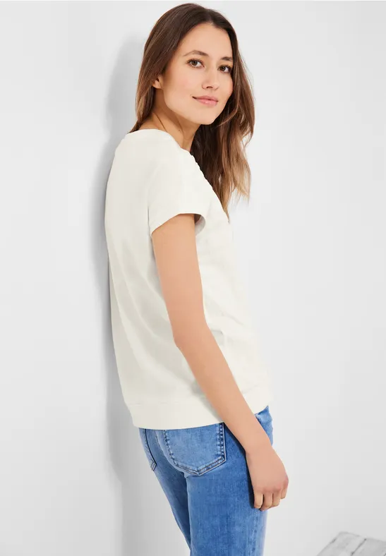 T-shirt van badstof met print vanilla white