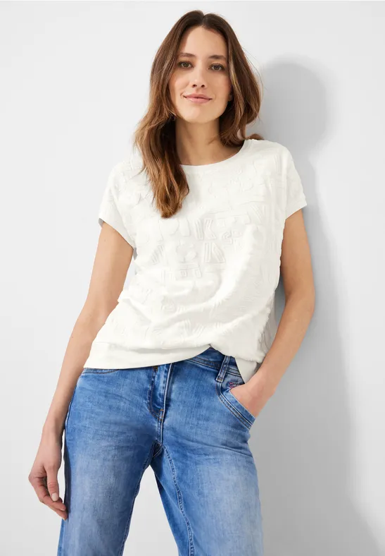 T-shirt van badstof met print vanilla white
