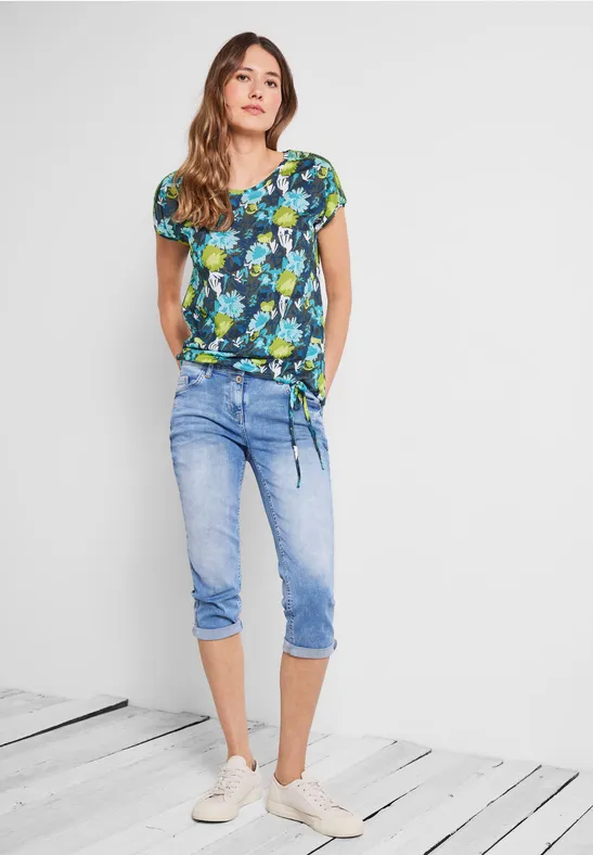 T-shirt met gesmokte schouders easy khaki