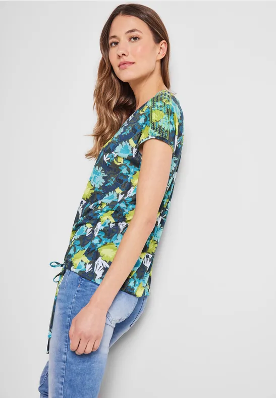 T-shirt met gesmokte schouders easy khaki