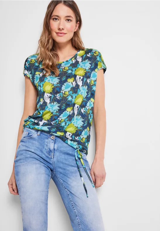 T-shirt met gesmokte schouders easy khaki