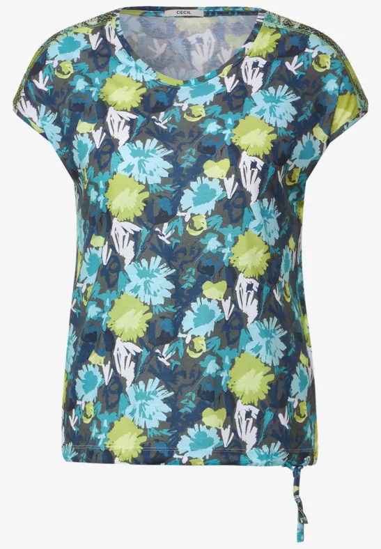 T-shirt met gesmokte schouders easy khaki
