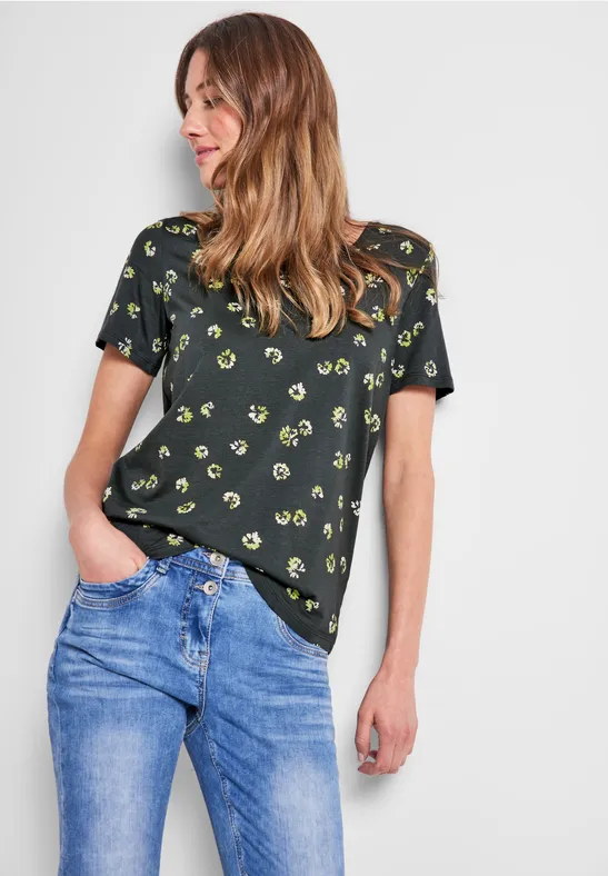 T-shirt met onopvallend patroon easy khaki
