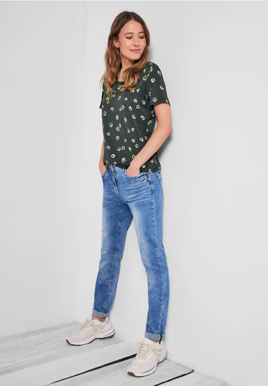T-shirt met onopvallend patroon easy khaki