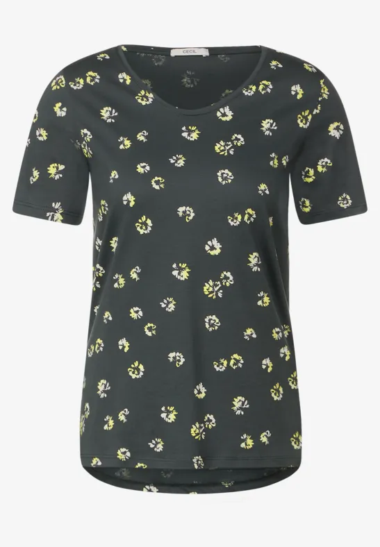 T-shirt met onopvallend patroon easy khaki