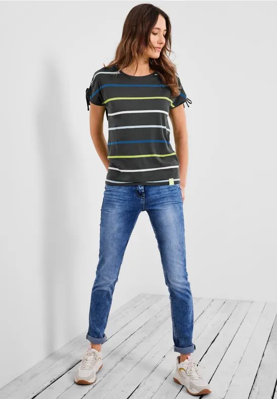 Streifenshirt mit Rundhals easy khaki