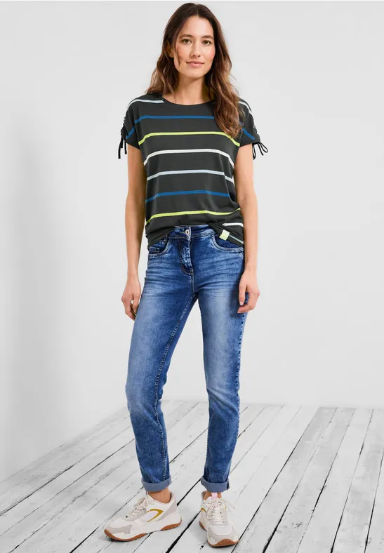 Streifenshirt mit Rundhals easy khaki