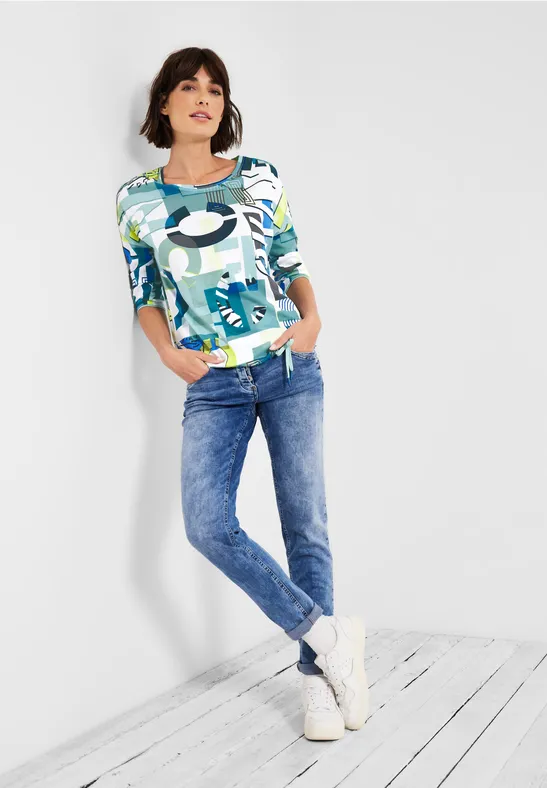 Shirt met print en gesmokte details vanilla white