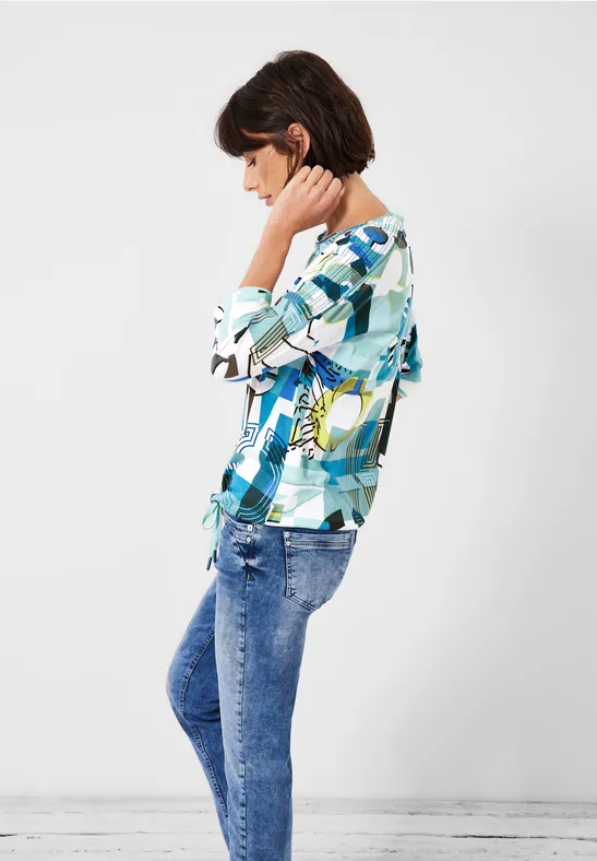Shirt met print en gesmokte details vanilla white