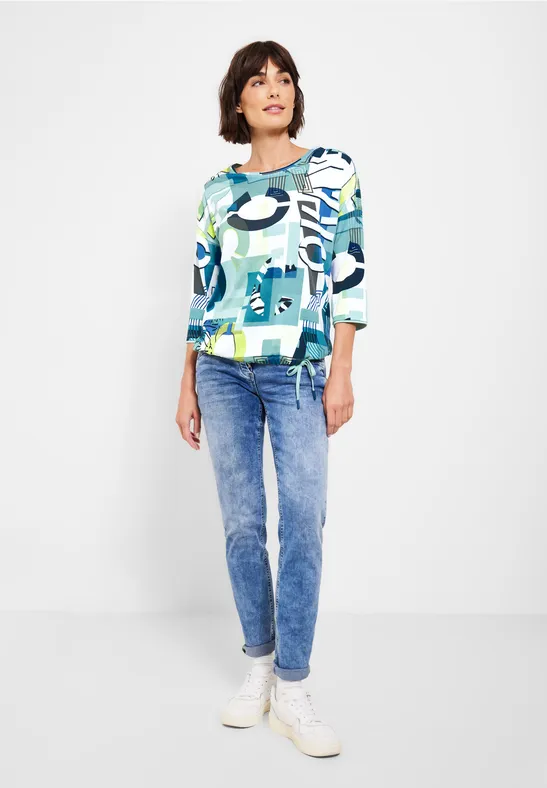 Shirt met print en gesmokte details vanilla white