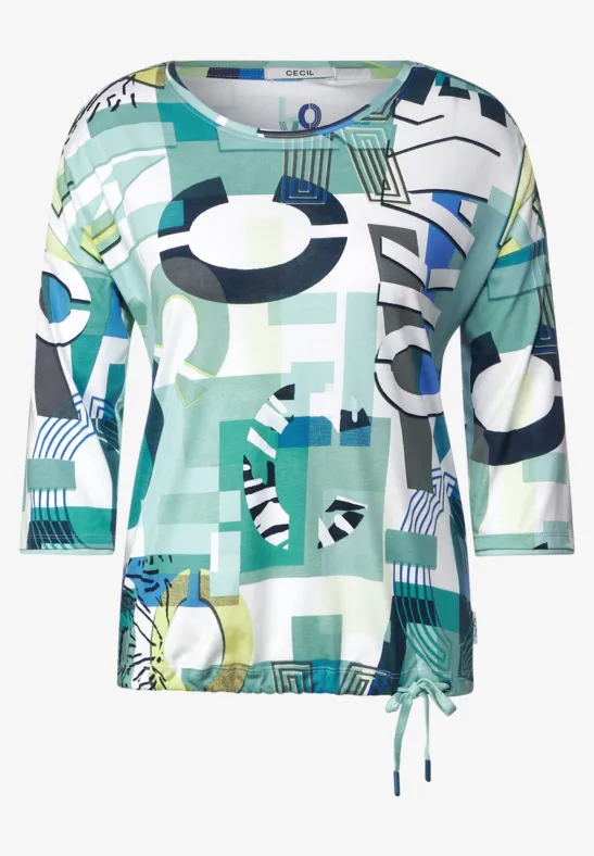 Shirt met print en gesmokte details vanilla white