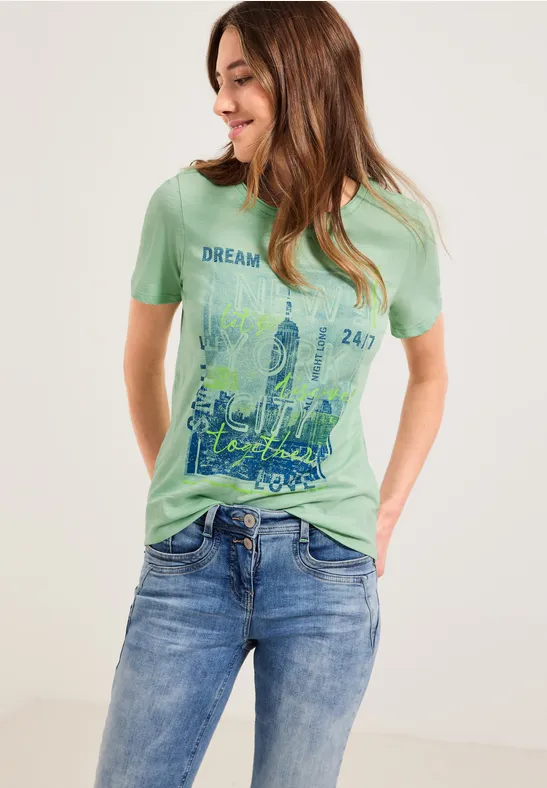 T-shirt met city-fotoprint fresh salvia green