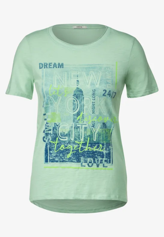 T-shirt met city-fotoprint fresh salvia green