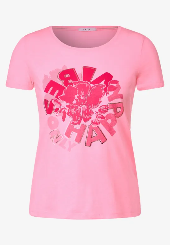 T-Shirt mit Fotoprint soft neon pink