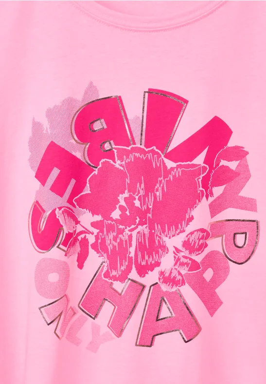 T-Shirt mit Fotoprint soft neon pink