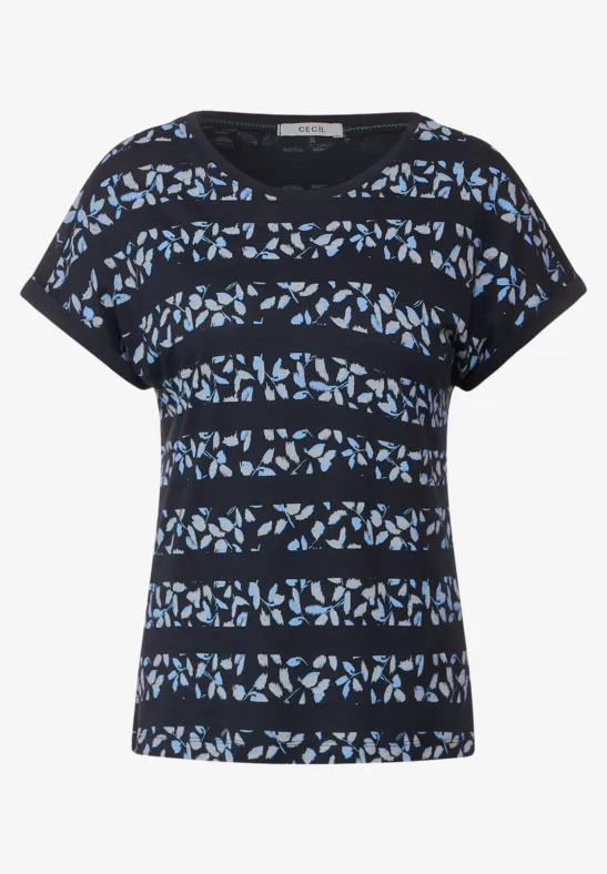 Florales Streifenshirt deep blue