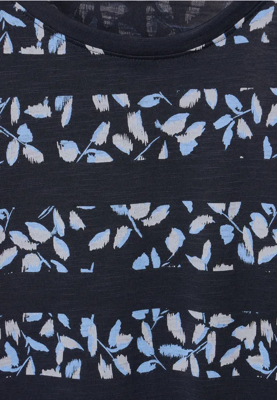 Florales Streifenshirt deep blue