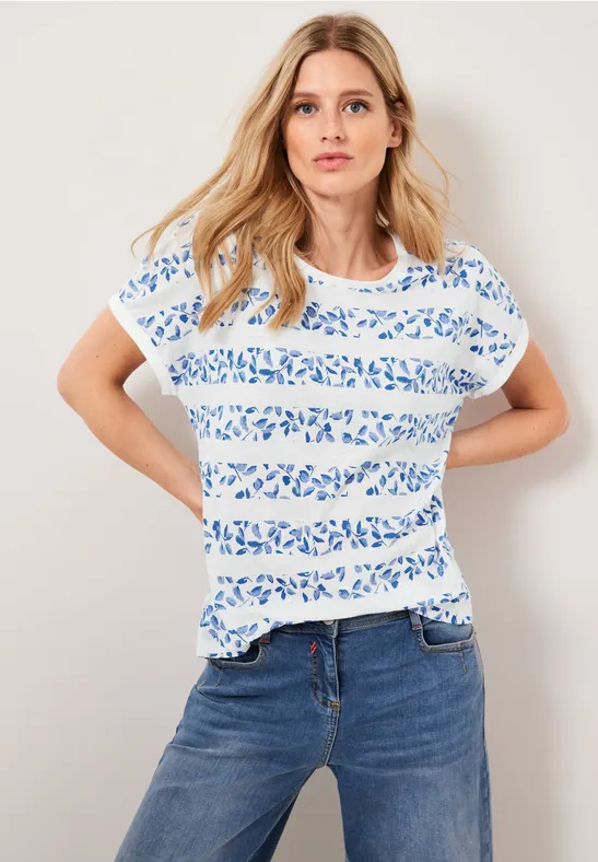 Florales Streifenshirt vanilla white