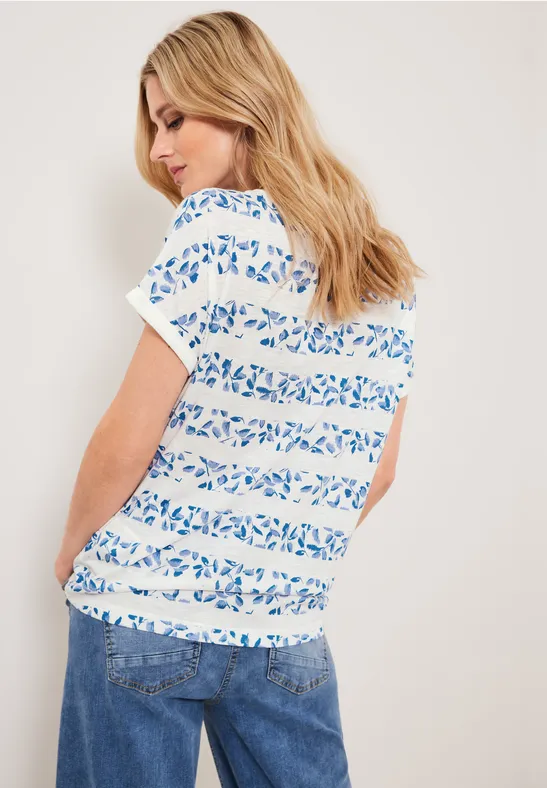Florales Streifenshirt vanilla white