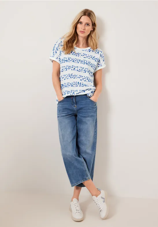 Florales Streifenshirt vanilla white